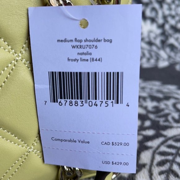 Kate Spade Natalia Smooth Leather Medium Flap Shoulder Bag Frosty Lime - Picture 10 of 16